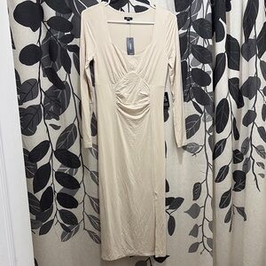 Elegant Cream Long Sleeve Dress